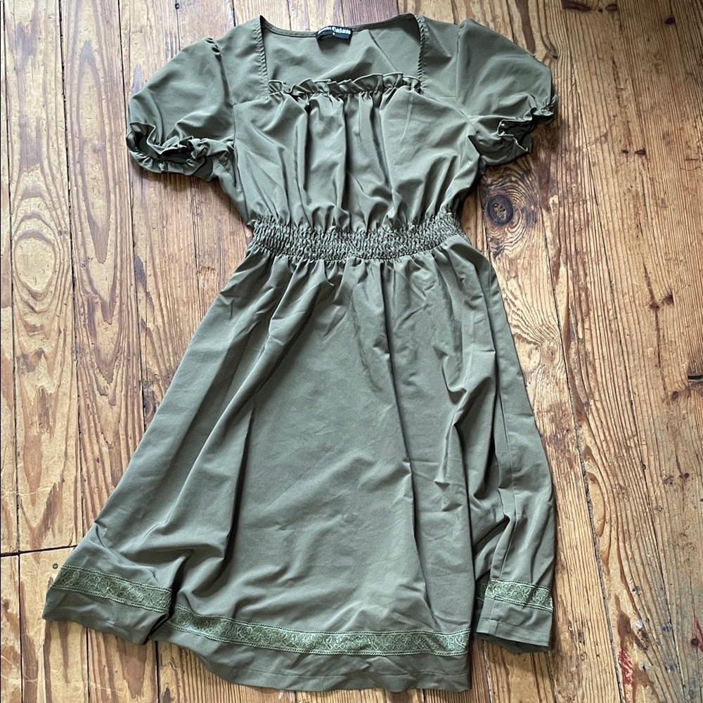 Elegant Olive Green Casual Dress